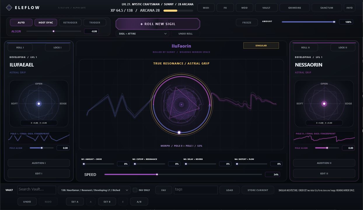 ELEFLOW front page with two Poles, the central Flow Ring and macro controls