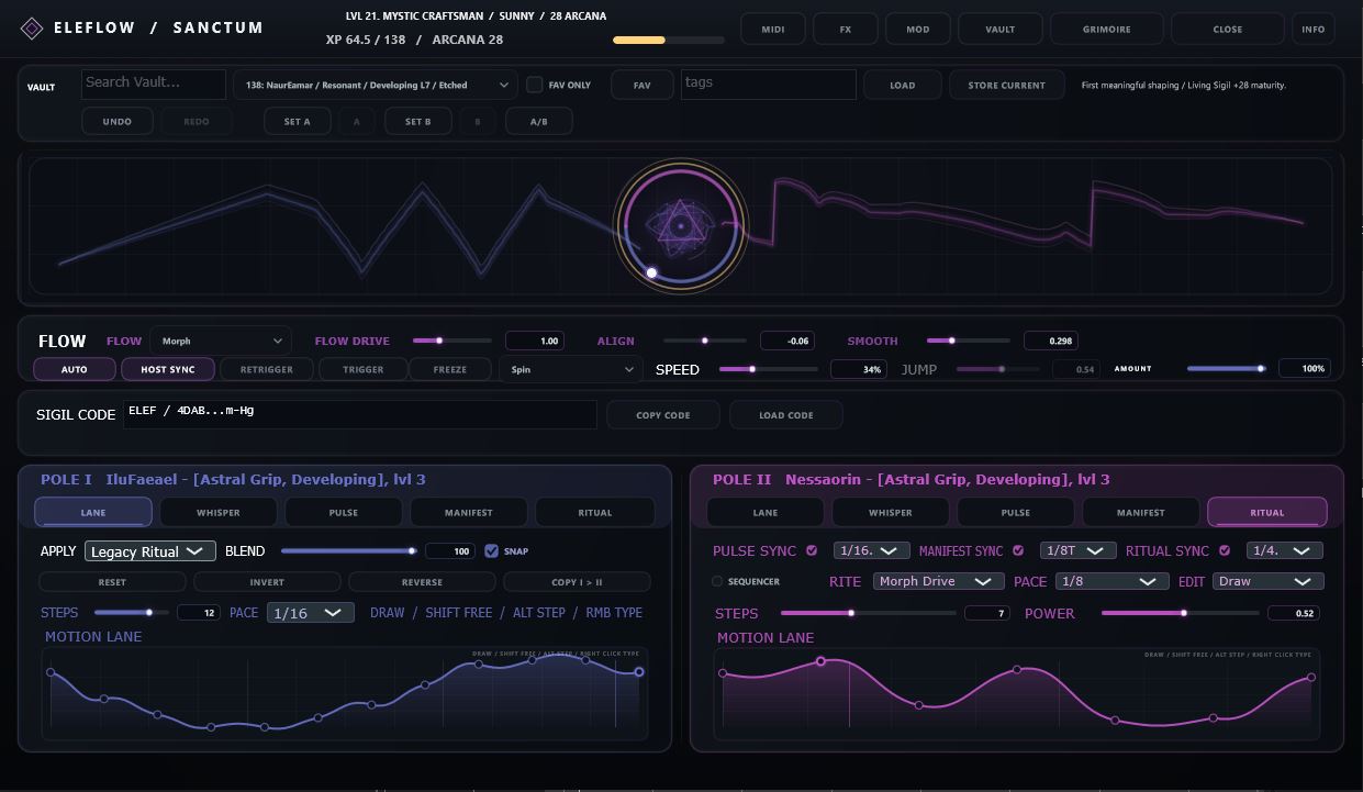 ELEFLOW Sanctum editor with detailed Pole and motion-lane controls