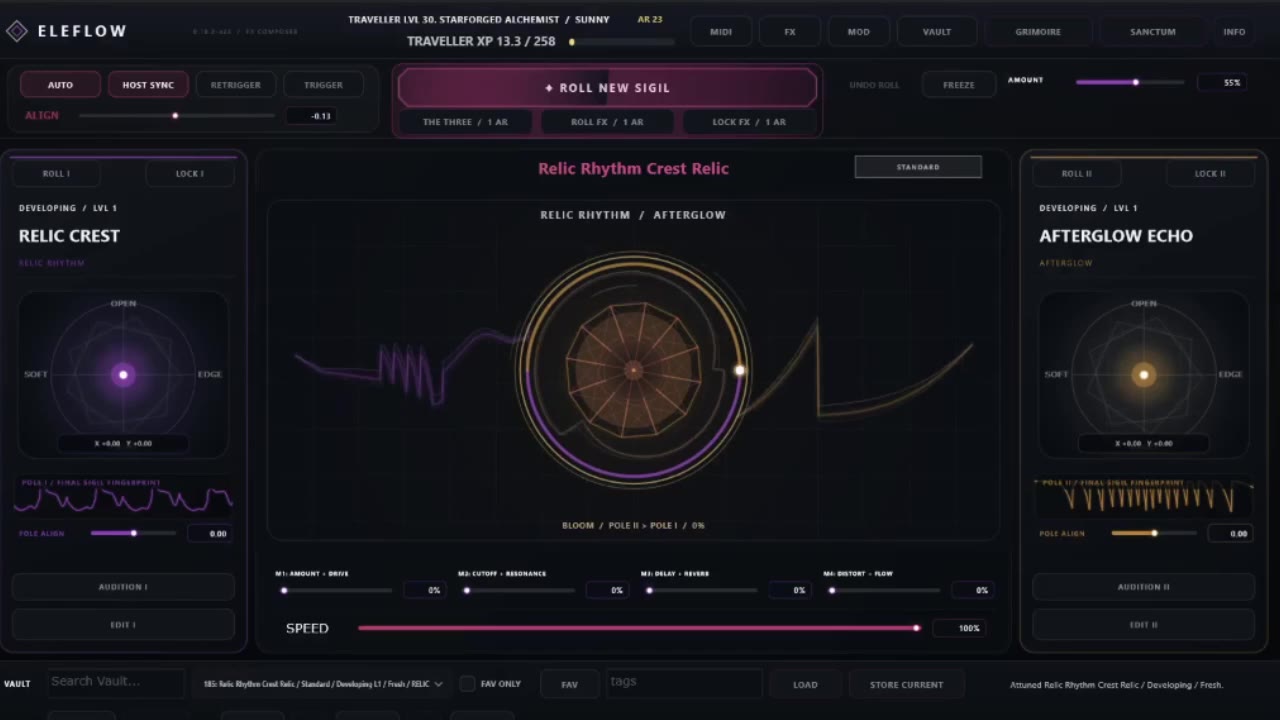ELEFLOW front page with the Flow Ring, two Poles and the current performance controls